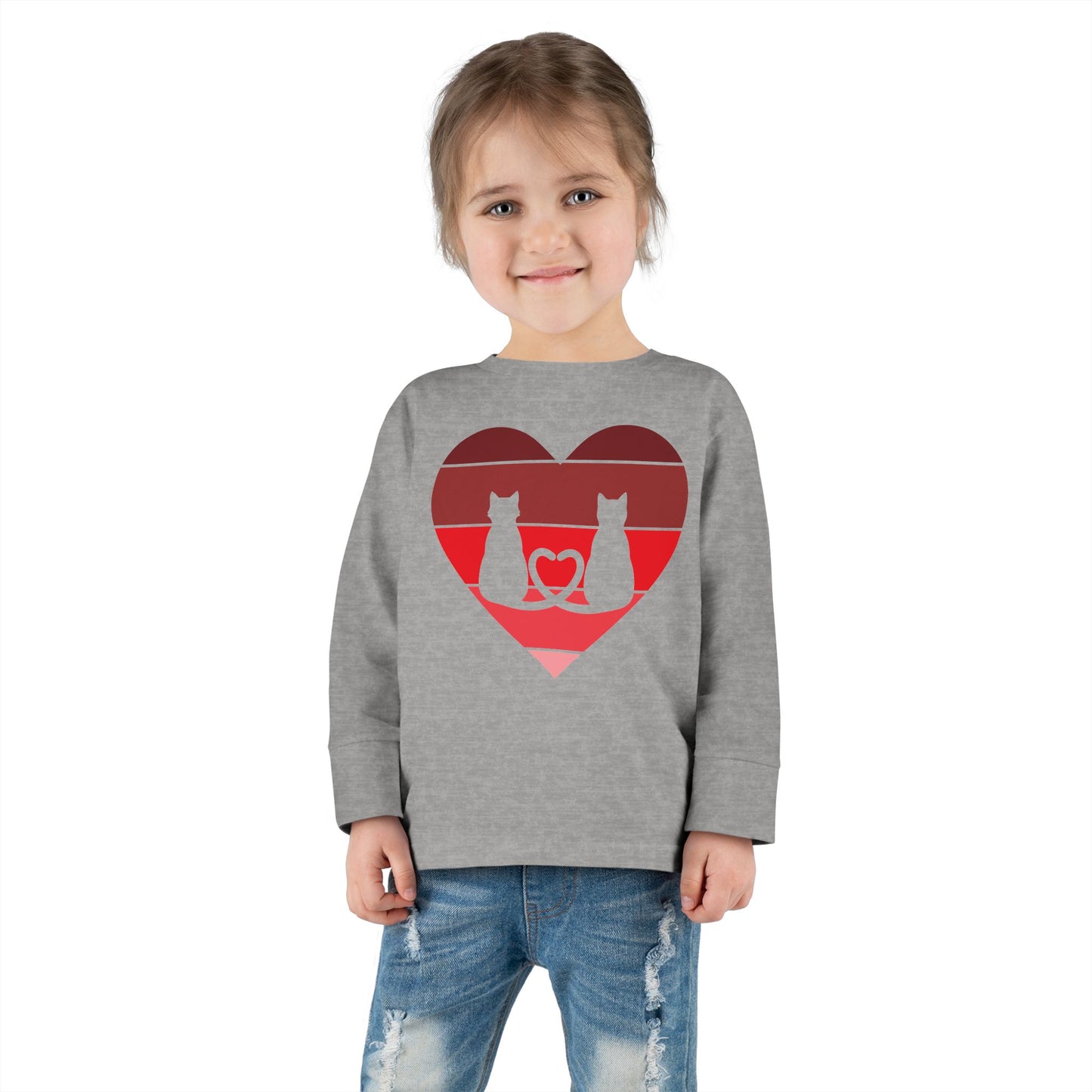 Cat Tail Love Retro Heart Toddler Long Sleeve Tee