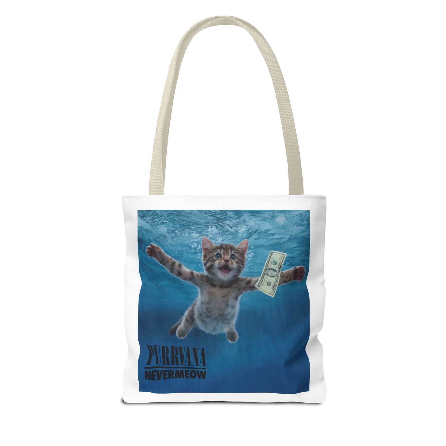Purrvana Nevermeow Album Cover Tote Bag