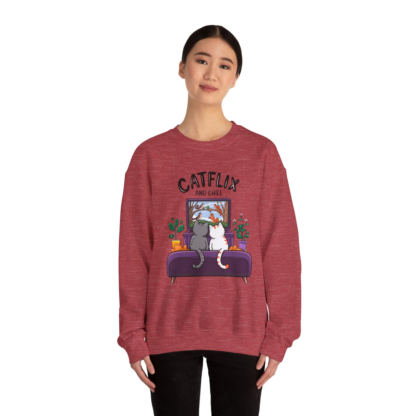 Catflix And Chill Crewneck Sweatshirt