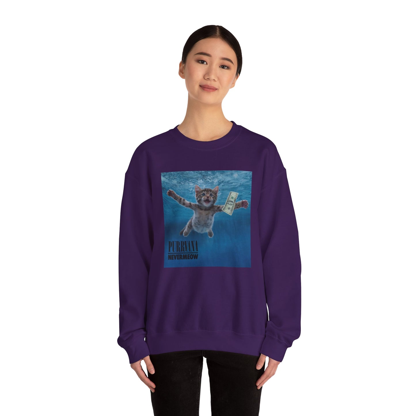 Purrvana Nevermeow Album Cover Crewneck Sweatshirt