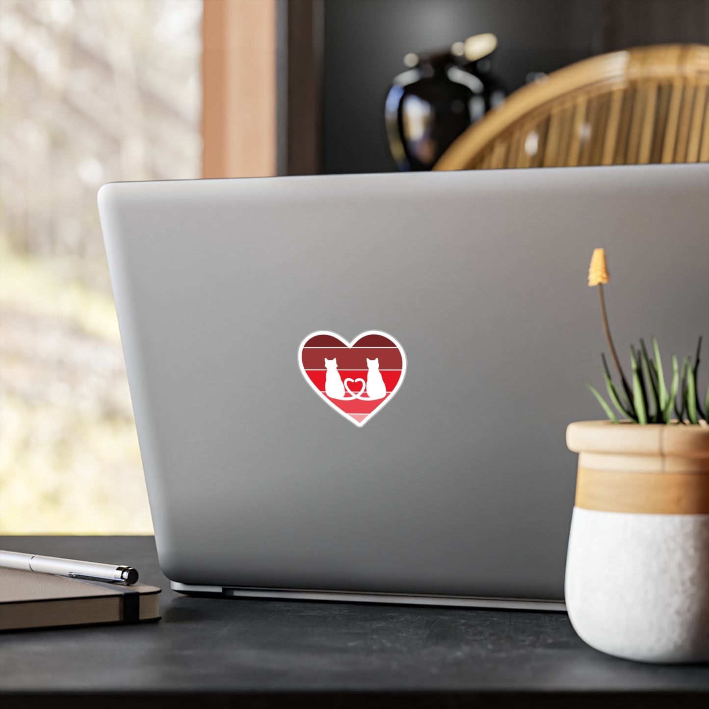 Cat Tail Love Retro Heart Vinyl Decal