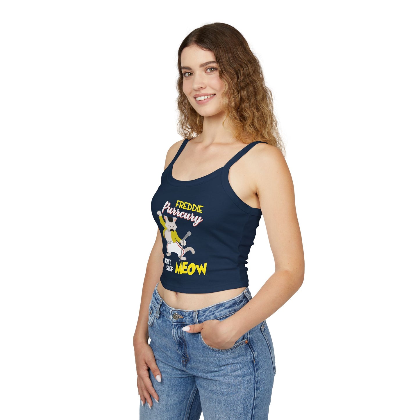 Freddie Purrcury Don't Stop Meow Women's Spaghetti Strap Tank Top