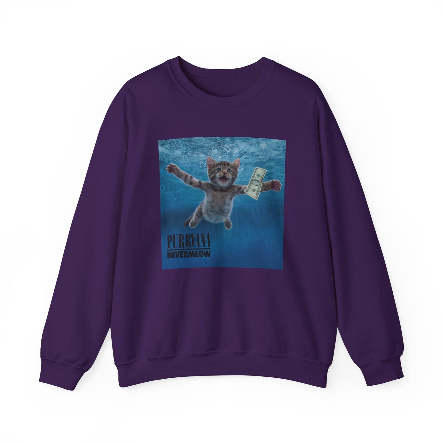 Purrvana Nevermeow Album Cover Crewneck Sweatshirt