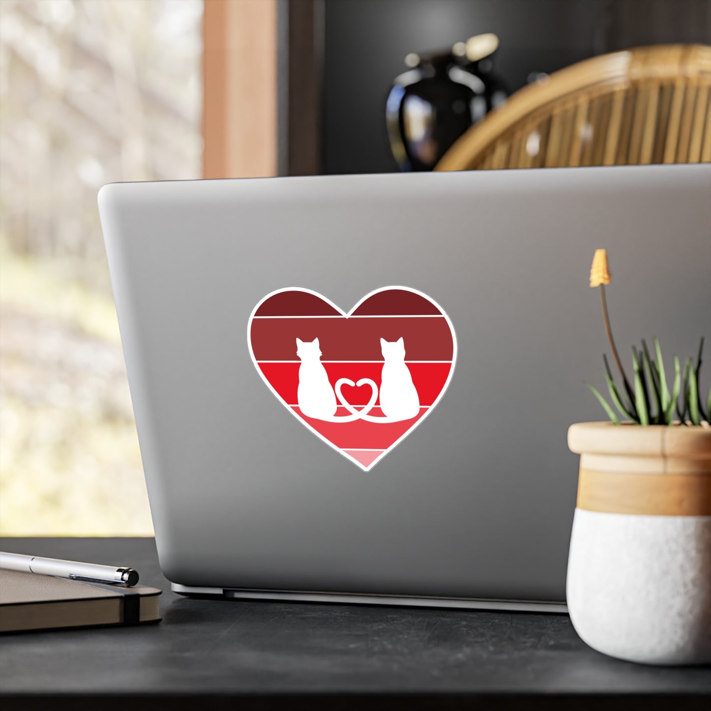 Cat Tail Love Retro Heart Vinyl Decal