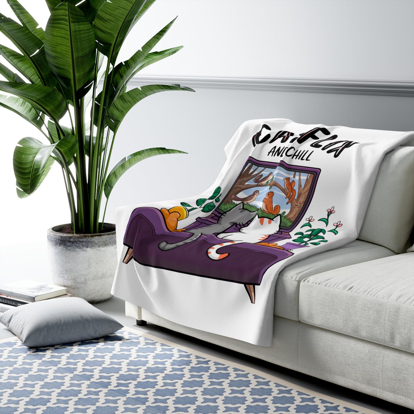 Catflix And Chill Sherpa Fleece Blanket