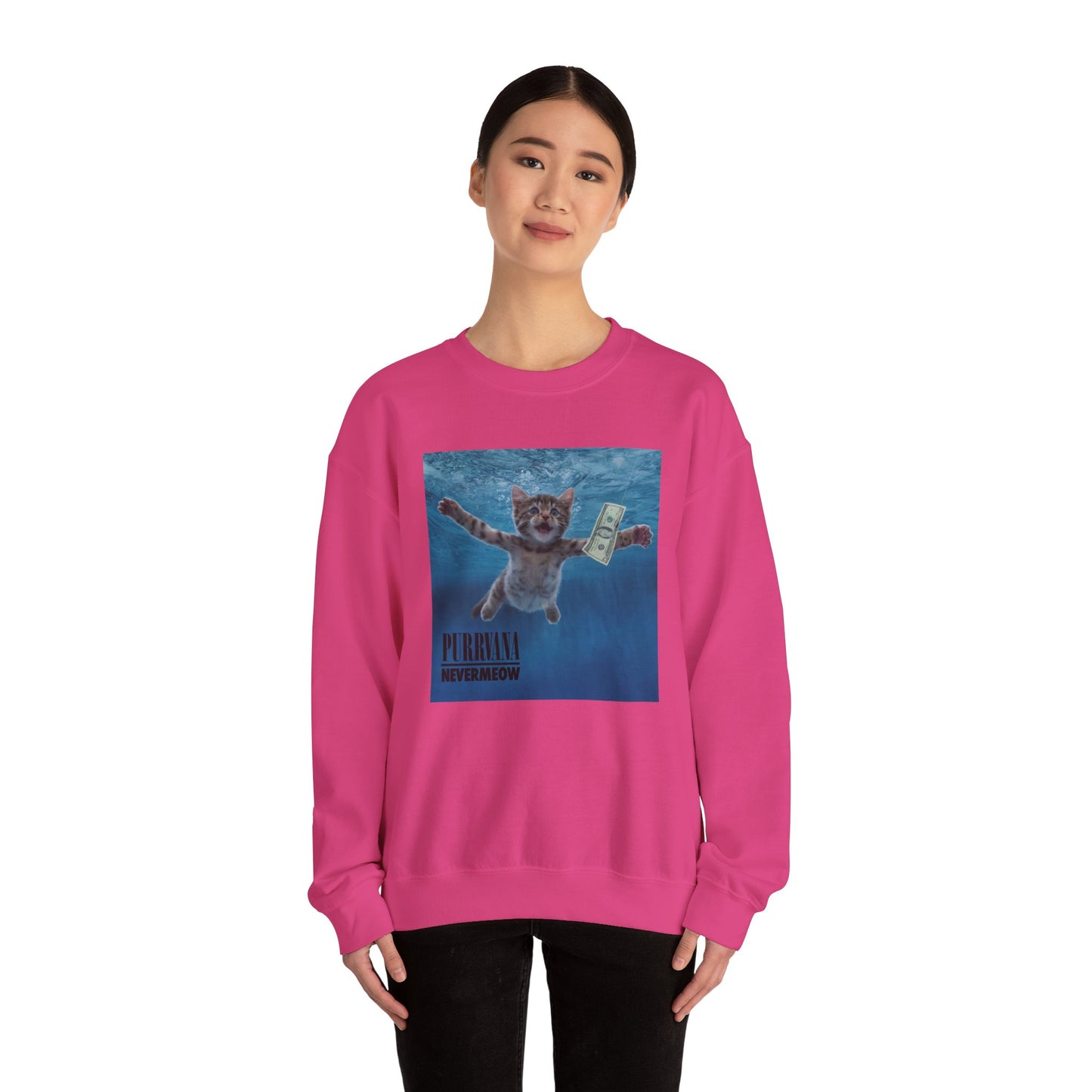 Purrvana Nevermeow Album Cover Crewneck Sweatshirt
