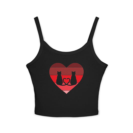 Cat Tail Love Retro Heart Women's Spaghetti Strap Tank Top