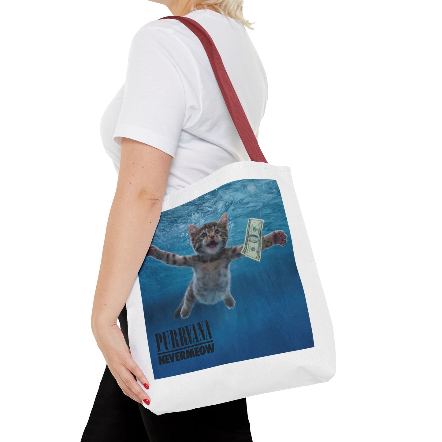 Purrvana Nevermeow Album Cover Tote Bag
