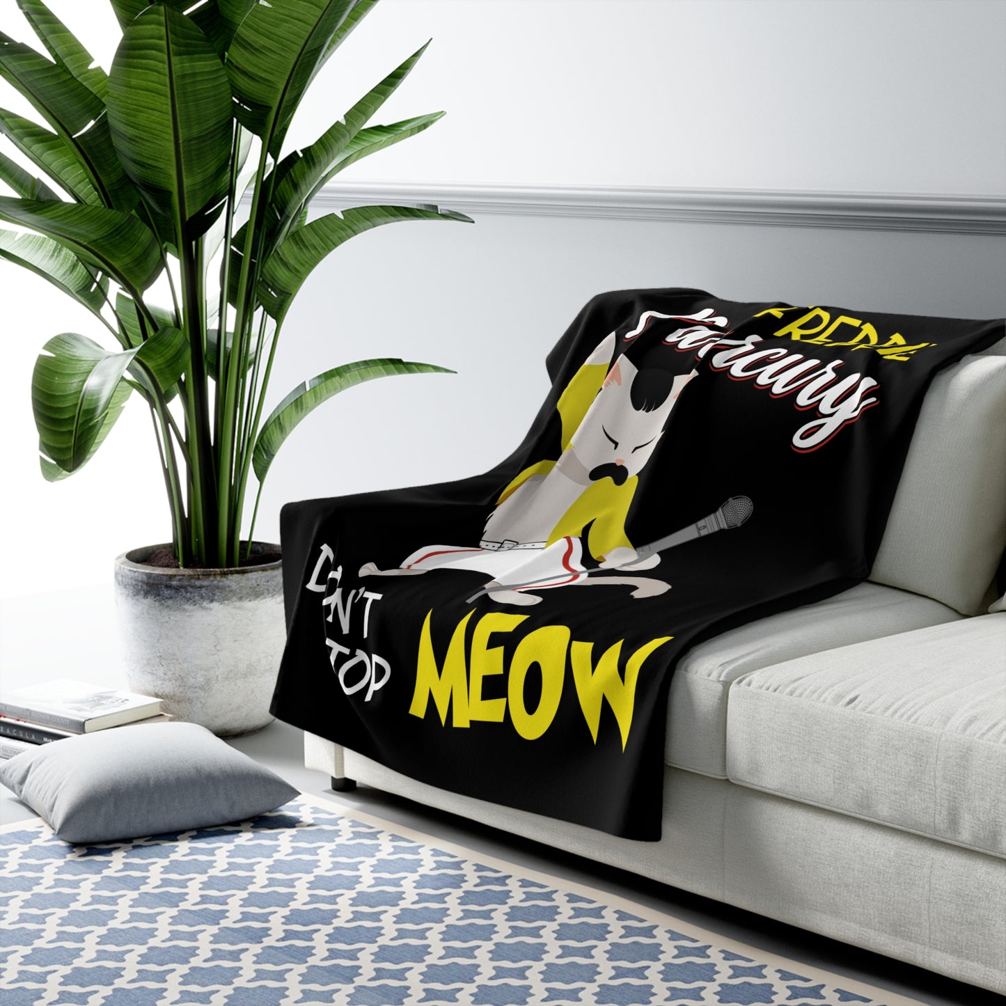 Freddie Purrcury Don't Stop Meow Sherpa Fleece Blanket