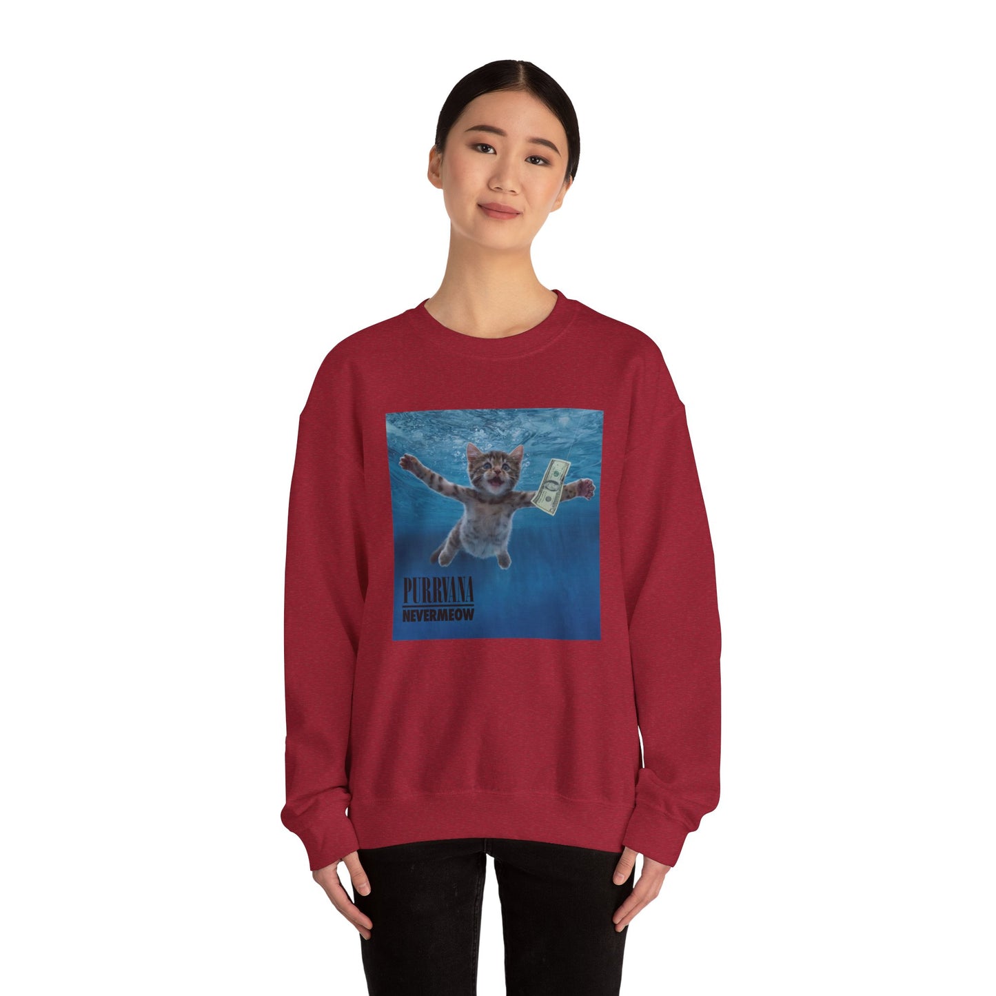 Purrvana Nevermeow Album Cover Crewneck Sweatshirt