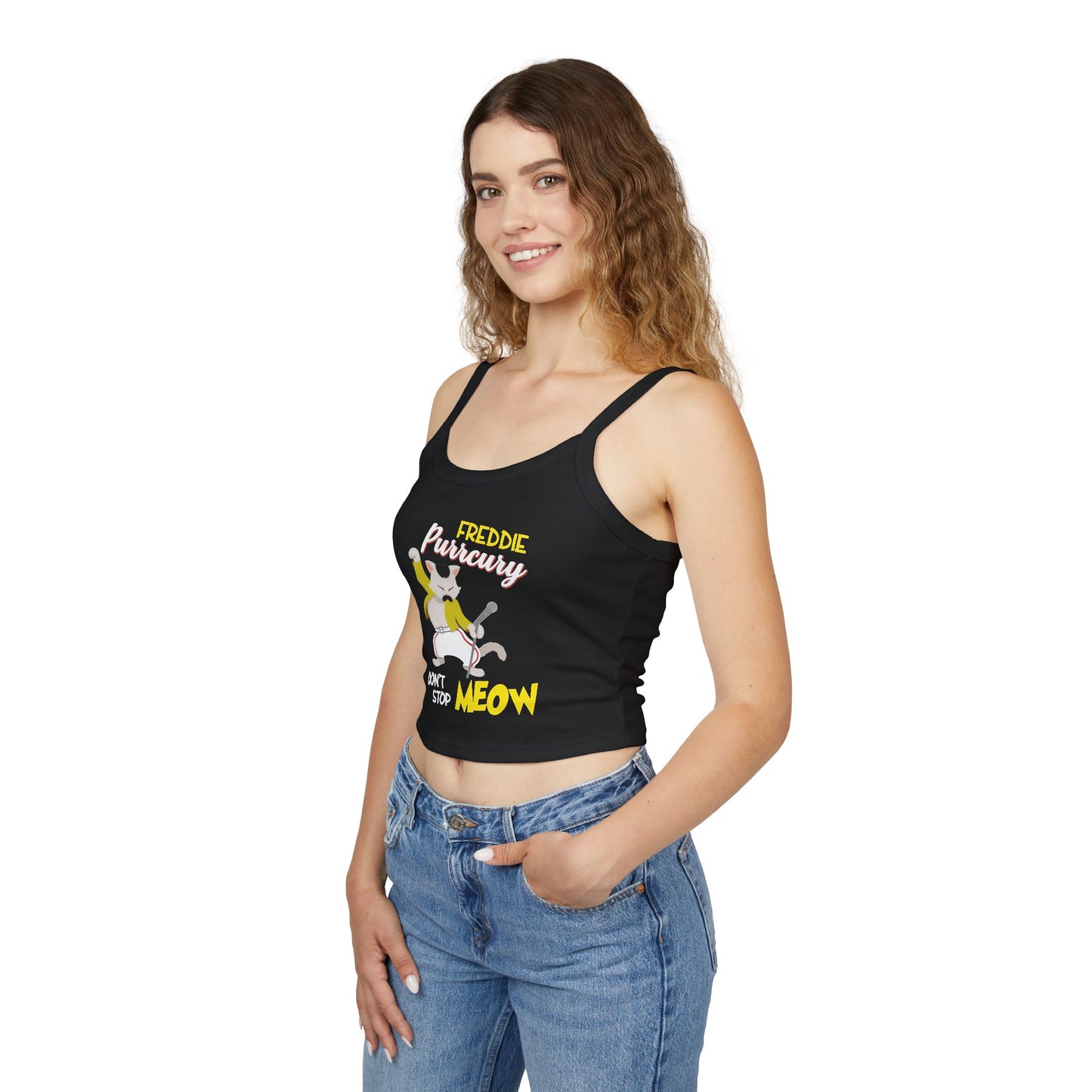 Freddie Purrcury Don't Stop Meow Women's Spaghetti Strap Tank Top