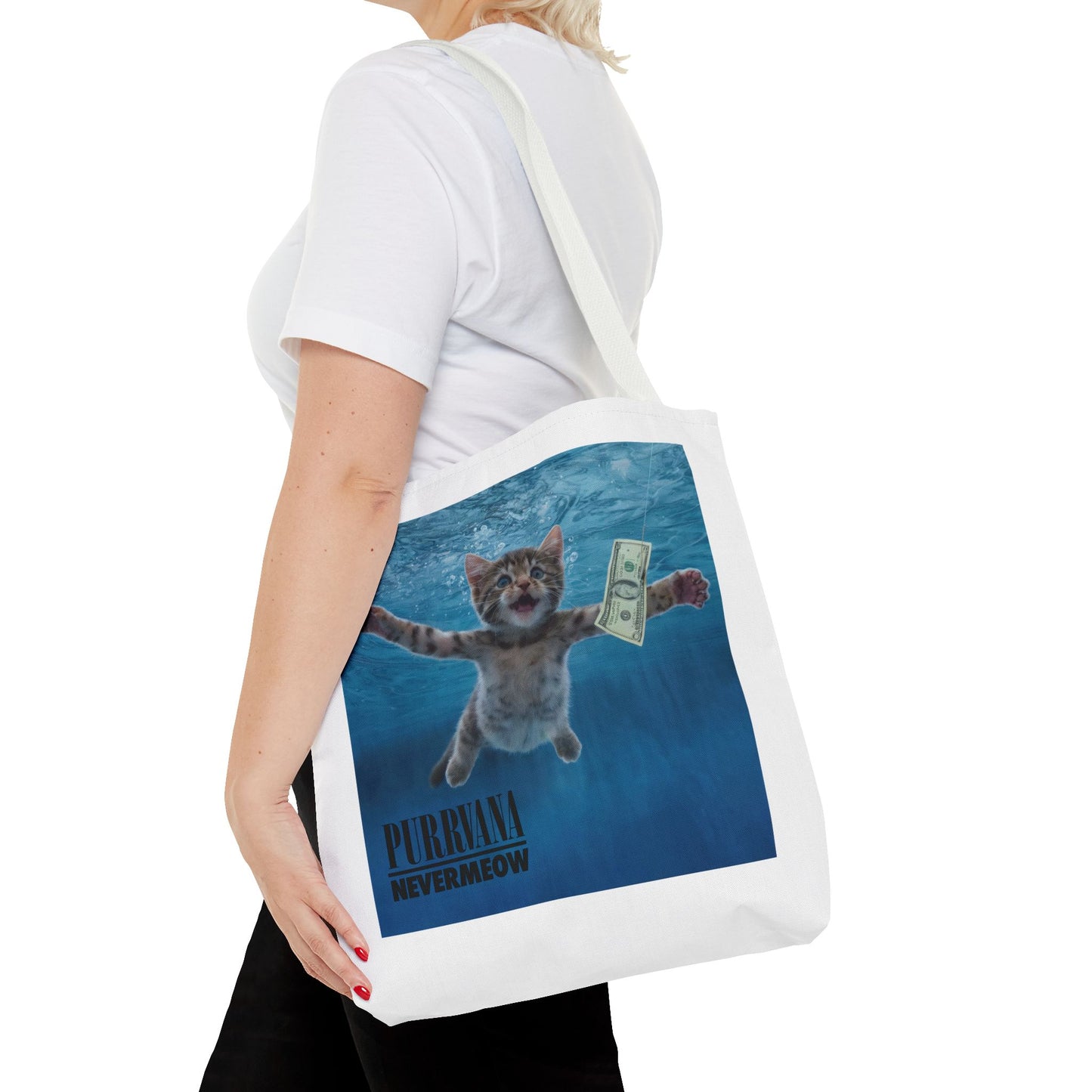 Purrvana Nevermeow Album Cover Tote Bag