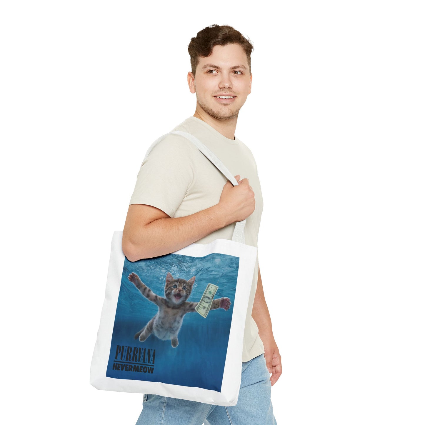 Purrvana Nevermeow Album Cover Tote Bag