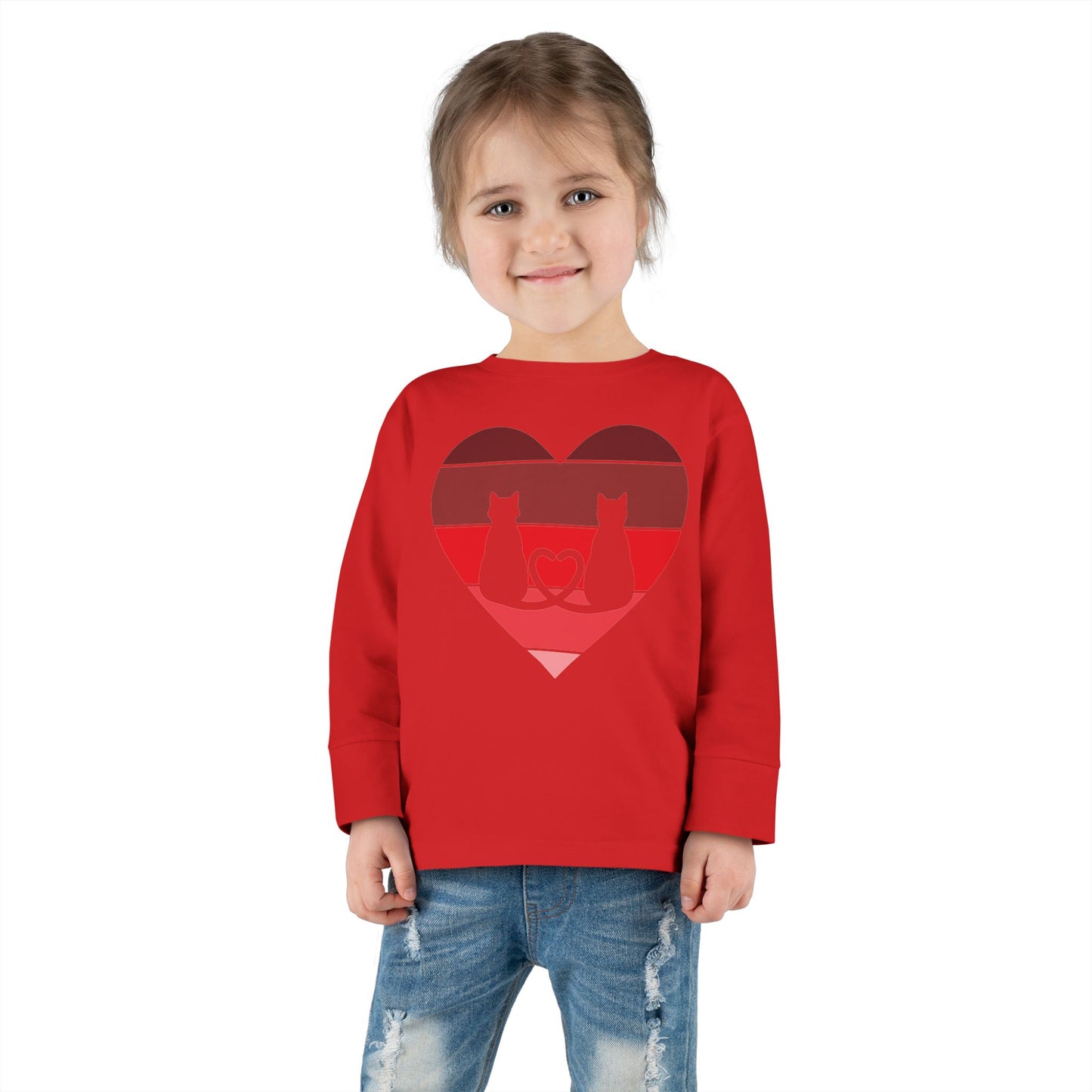 Cat Tail Love Retro Heart Toddler Long Sleeve Tee