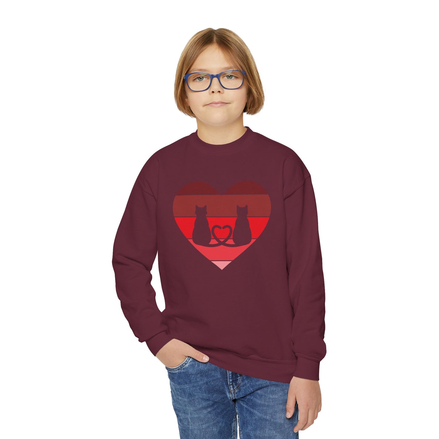 Cat Tail Love Retro Heart Youth Crewneck Sweatshirt