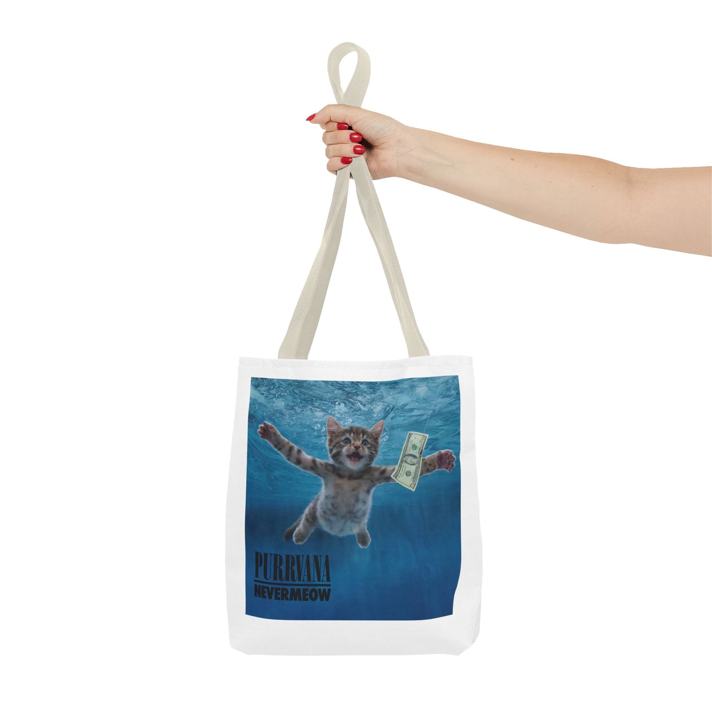 Purrvana Nevermeow Album Cover Tote Bag