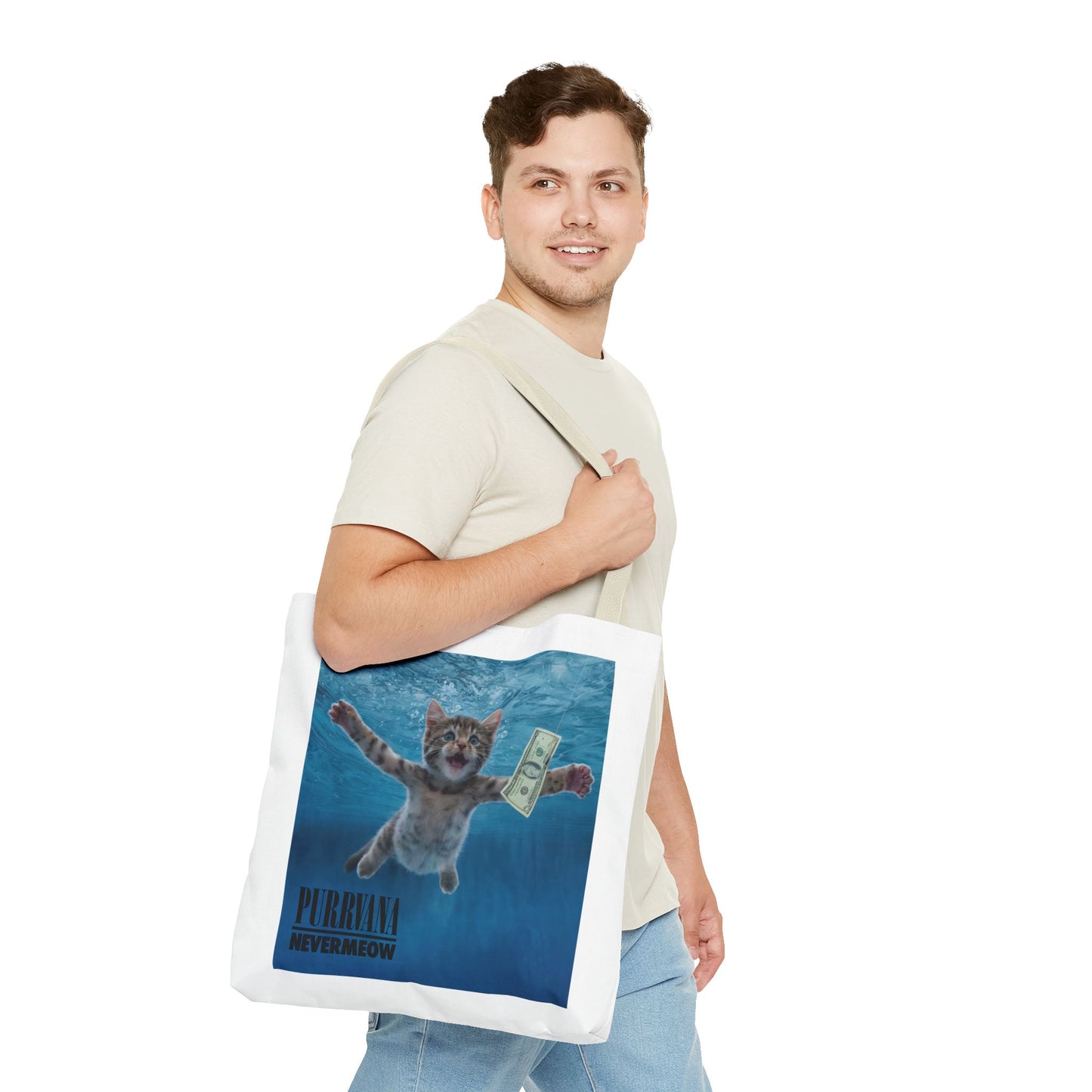 Purrvana Nevermeow Album Cover Tote Bag