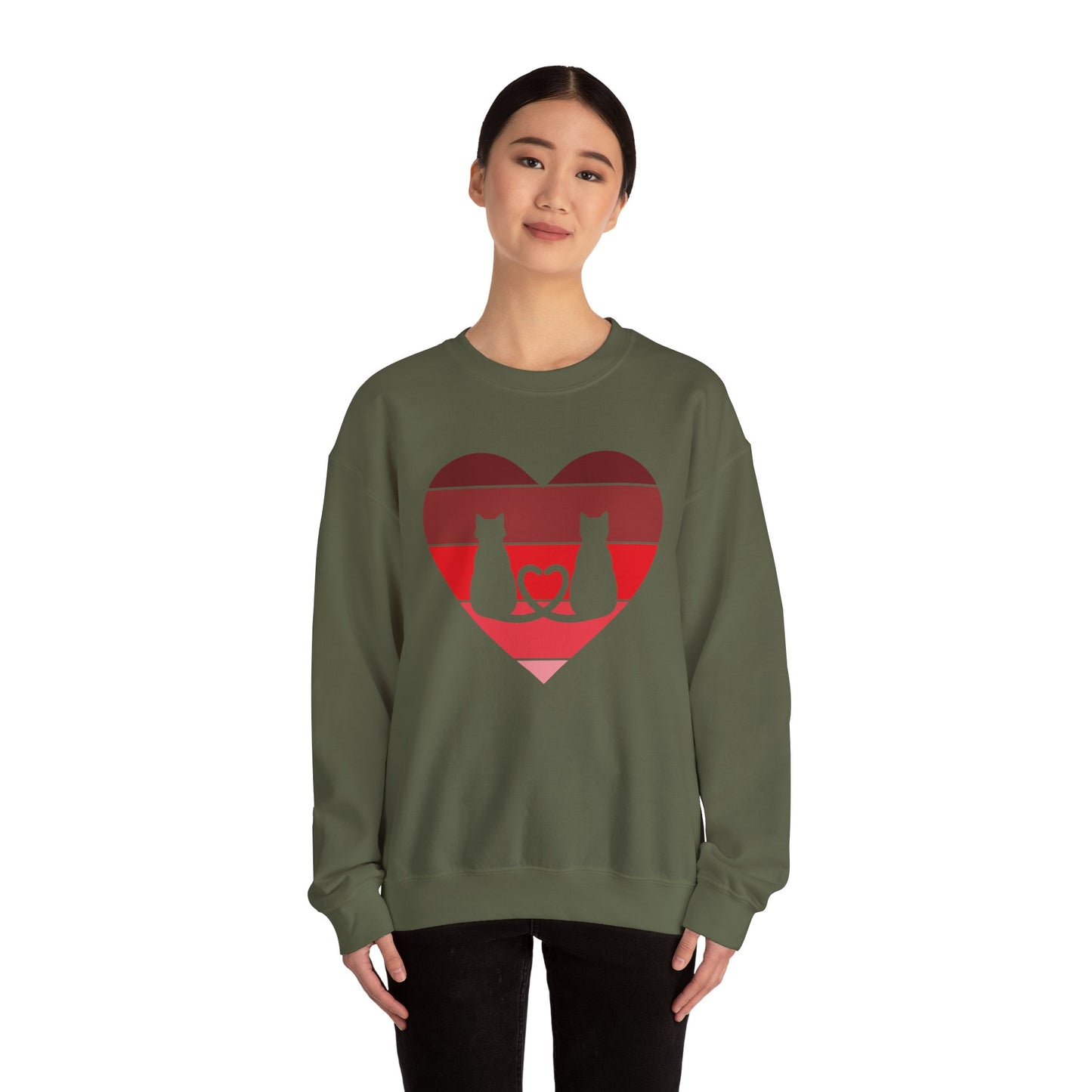 Cat Tail Love Retro Heart Crewneck Sweatshirt