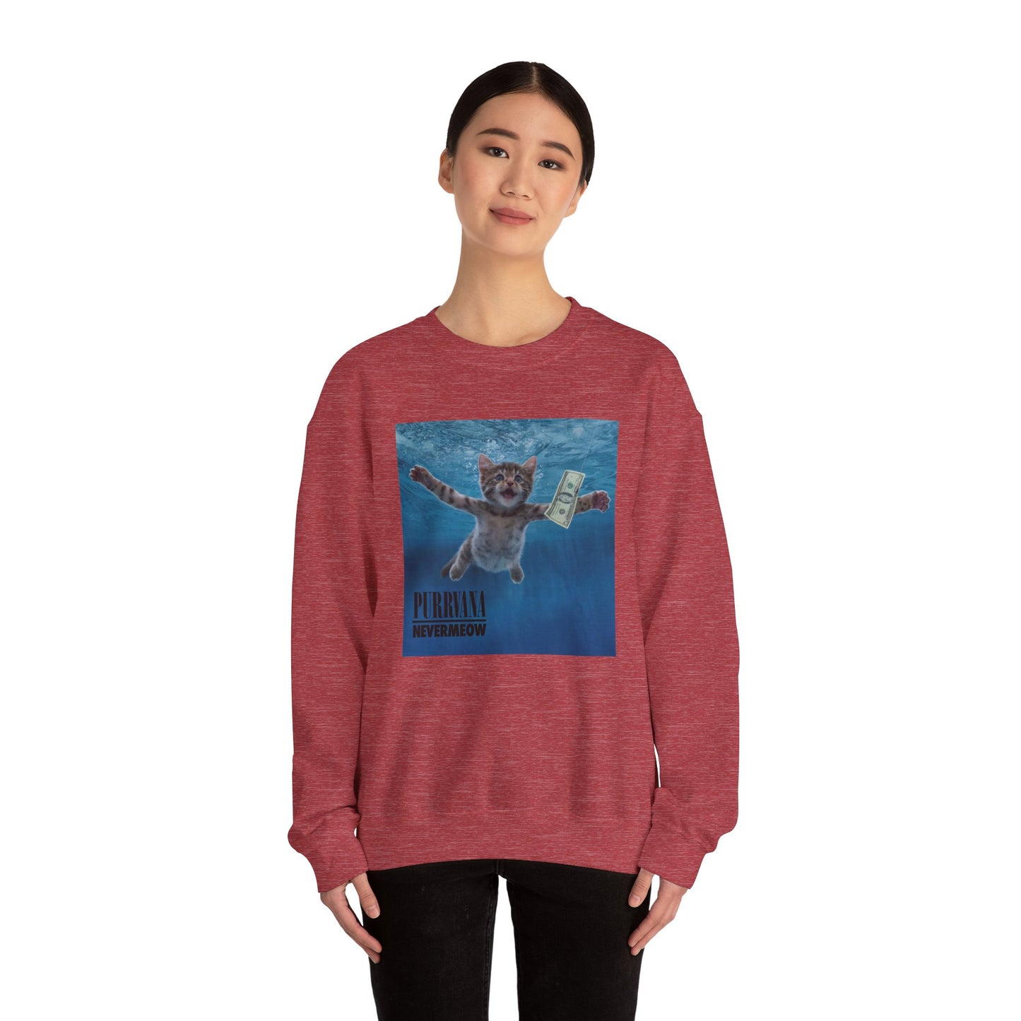 Purrvana Nevermeow Album Cover Crewneck Sweatshirt