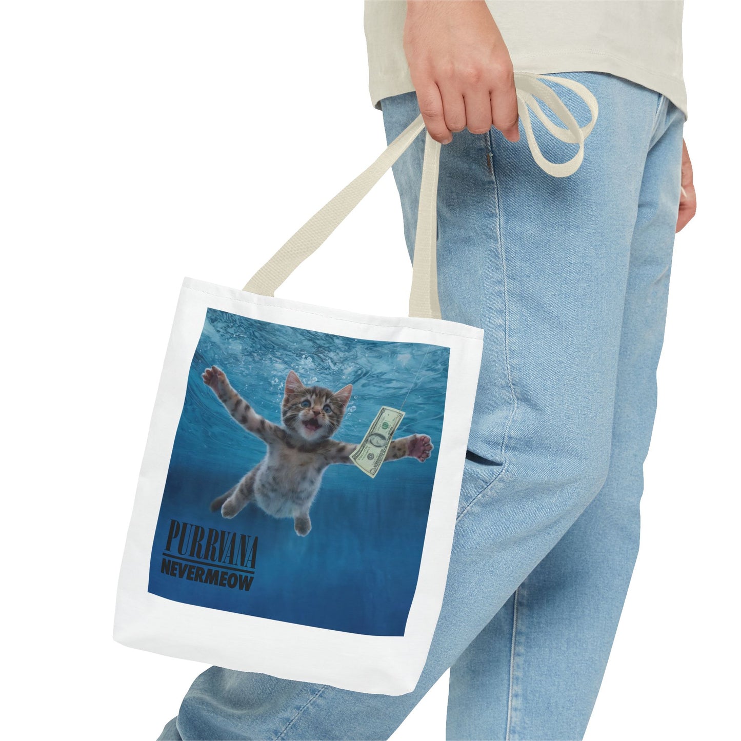 Purrvana Nevermeow Album Cover Tote Bag