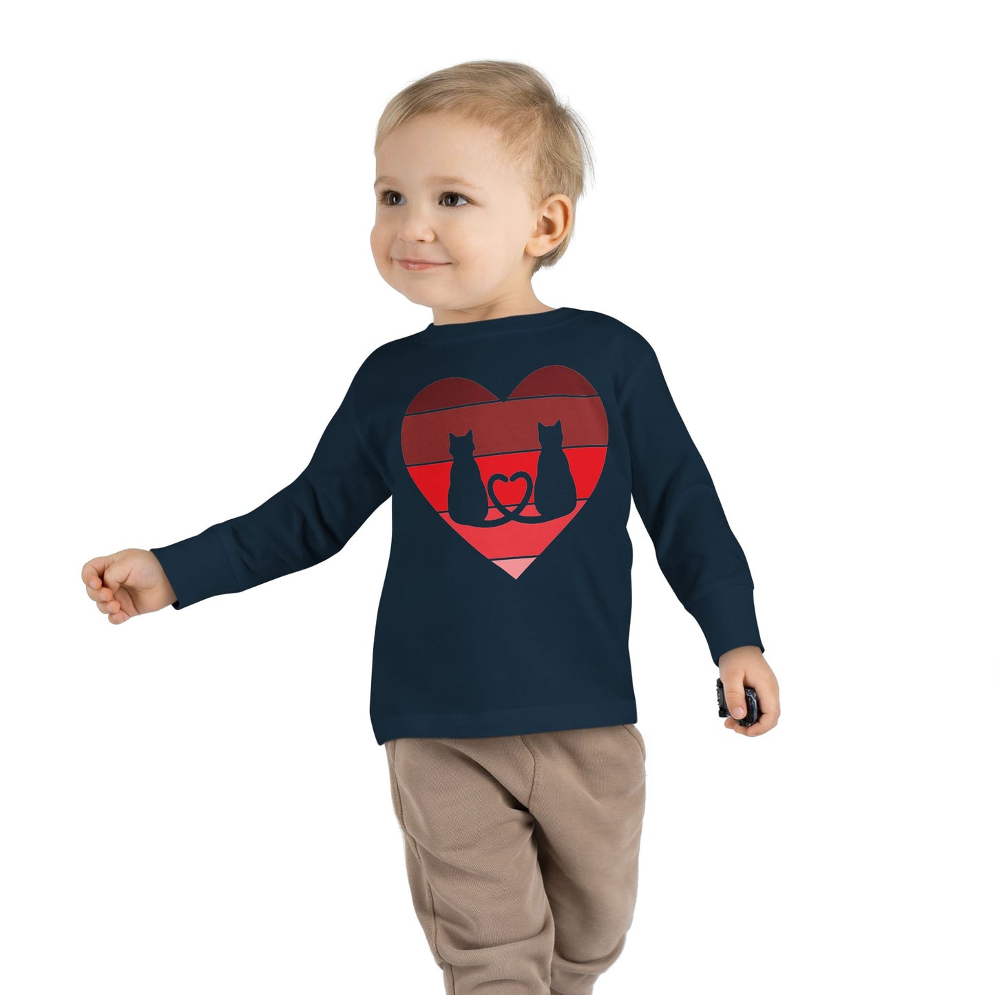 Cat Tail Love Retro Heart Toddler Long Sleeve Tee