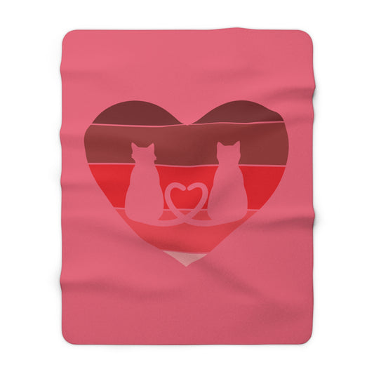 Cat Tail Love Retro Heart Sherpa Fleece Blanket