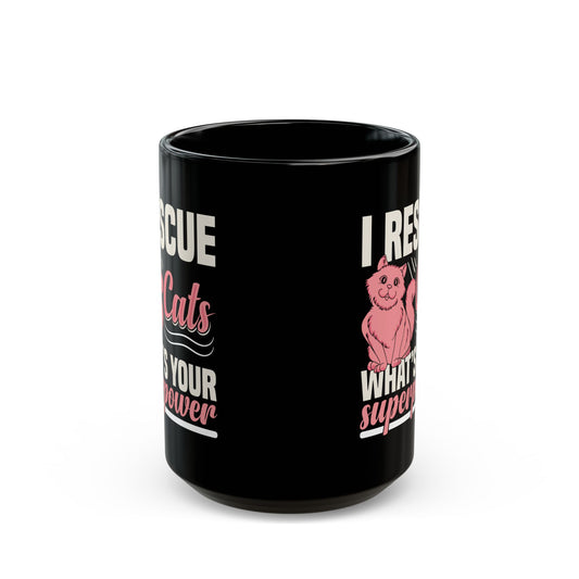 Rescue Superpower Cat Black Coffee Mug