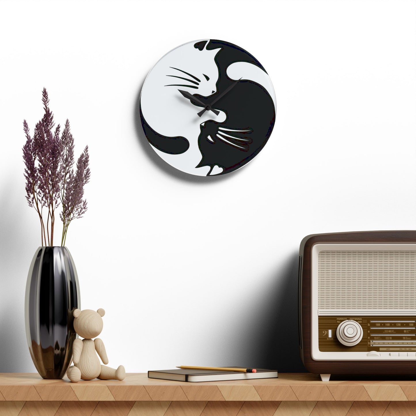 Yin Yang Kitties Acrylic Wall Clock
