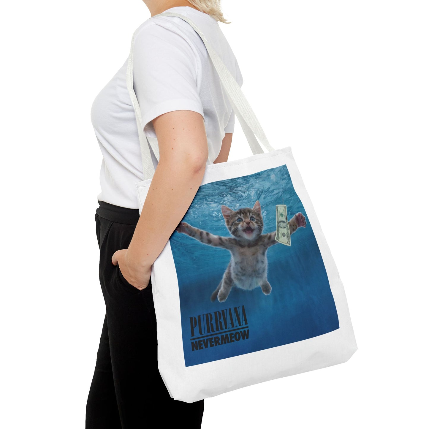 Purrvana Nevermeow Album Cover Tote Bag