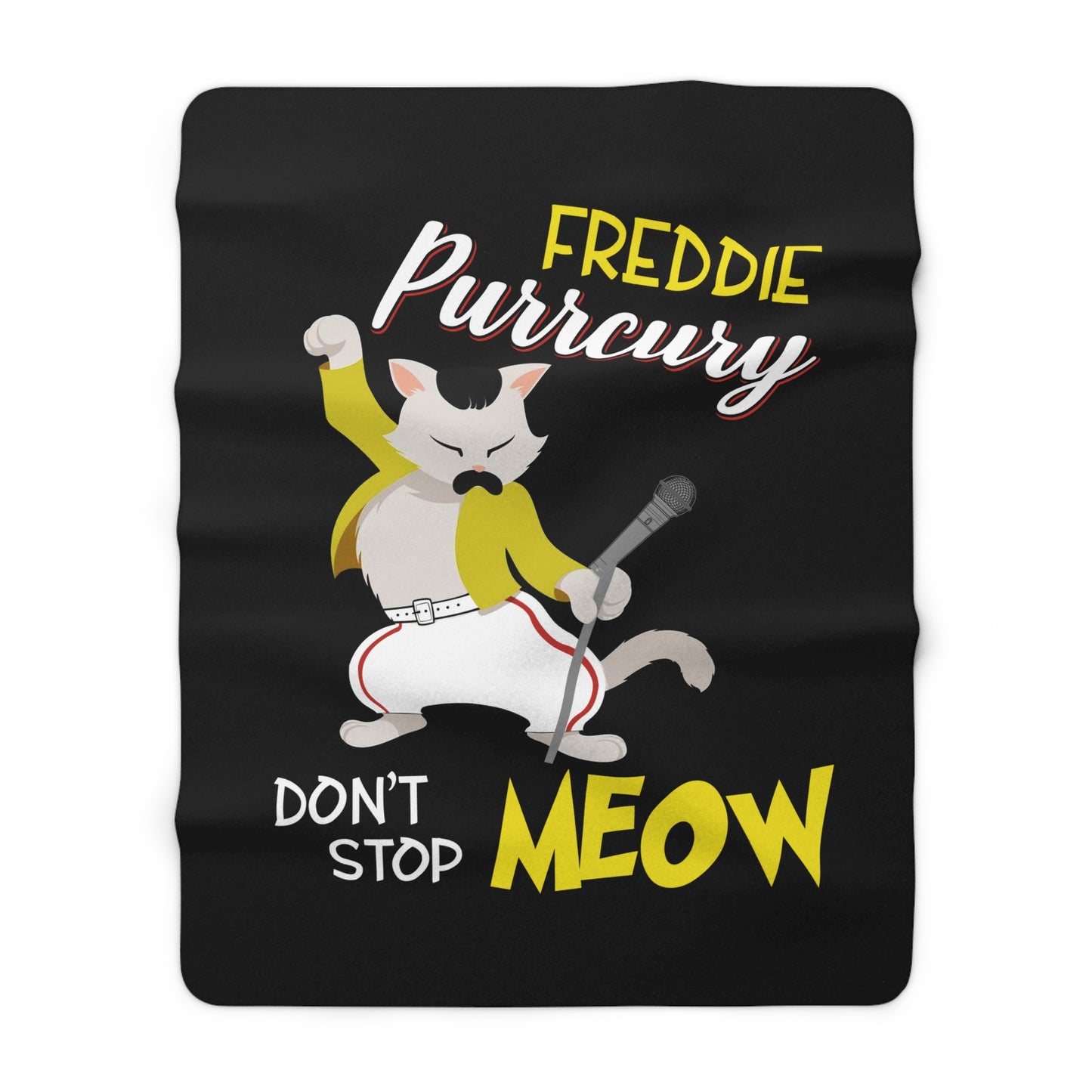 Freddie Purrcury Don't Stop Meow Sherpa Fleece Blanket