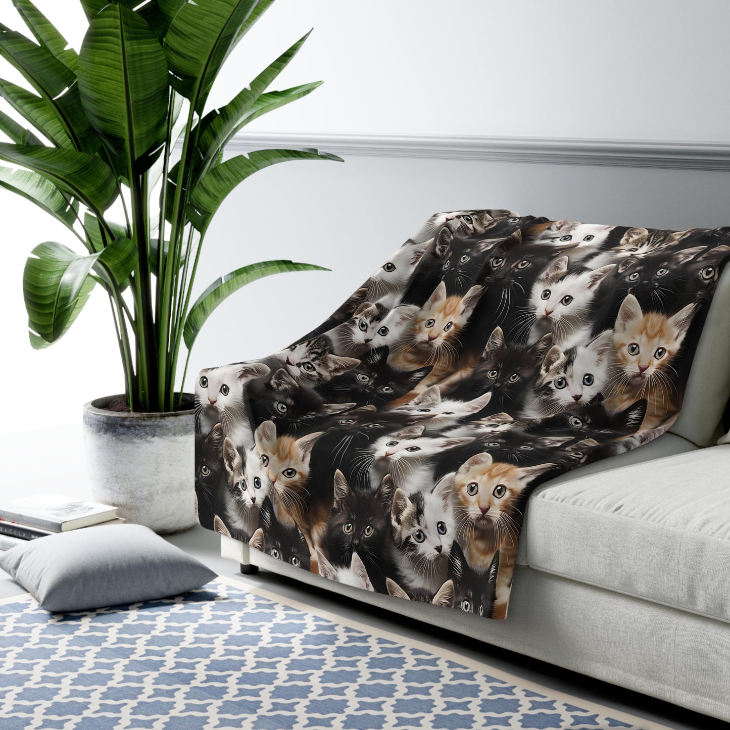 Cozy Kitten Crowd Sherpa Fleece Blanket