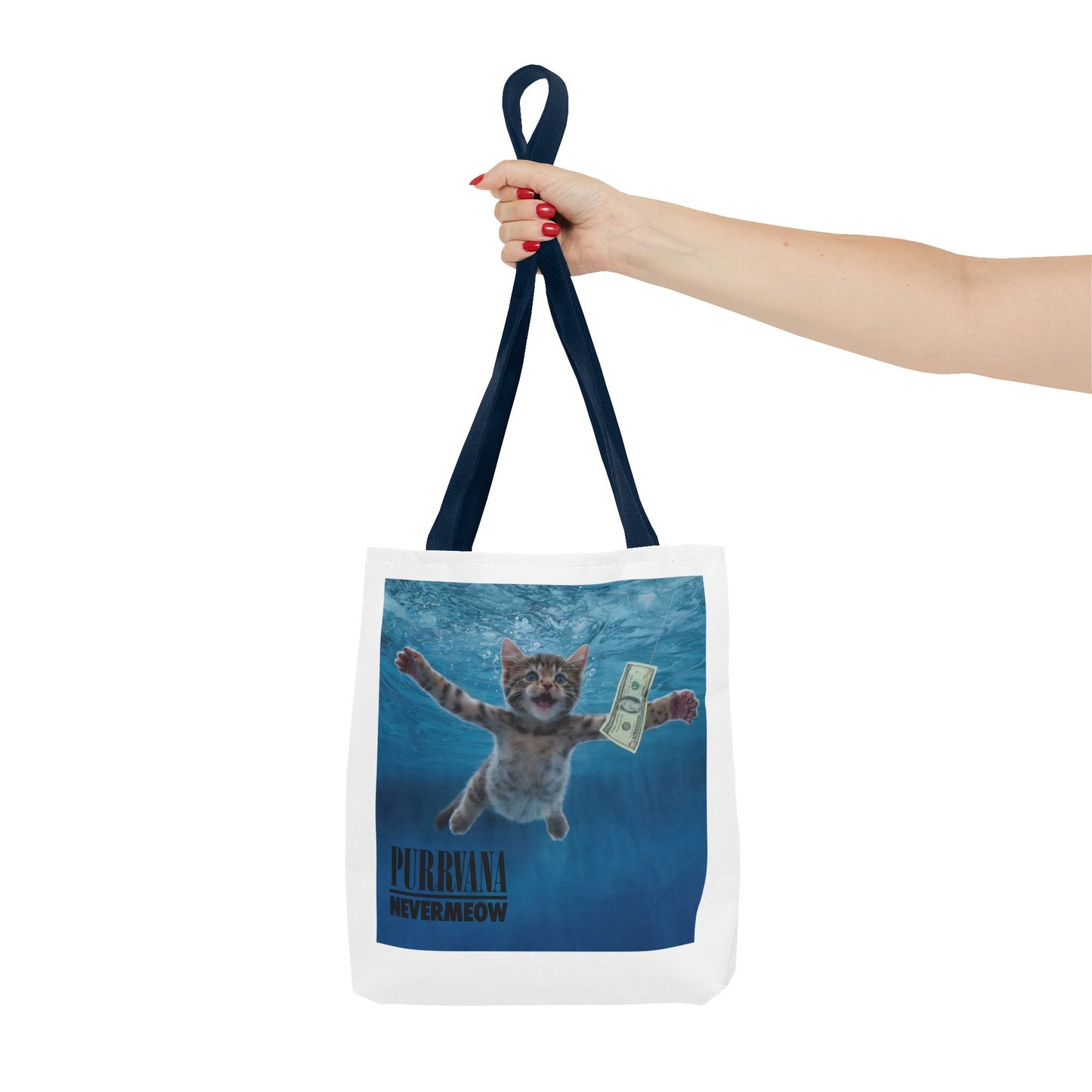 Purrvana Nevermeow Album Cover Tote Bag