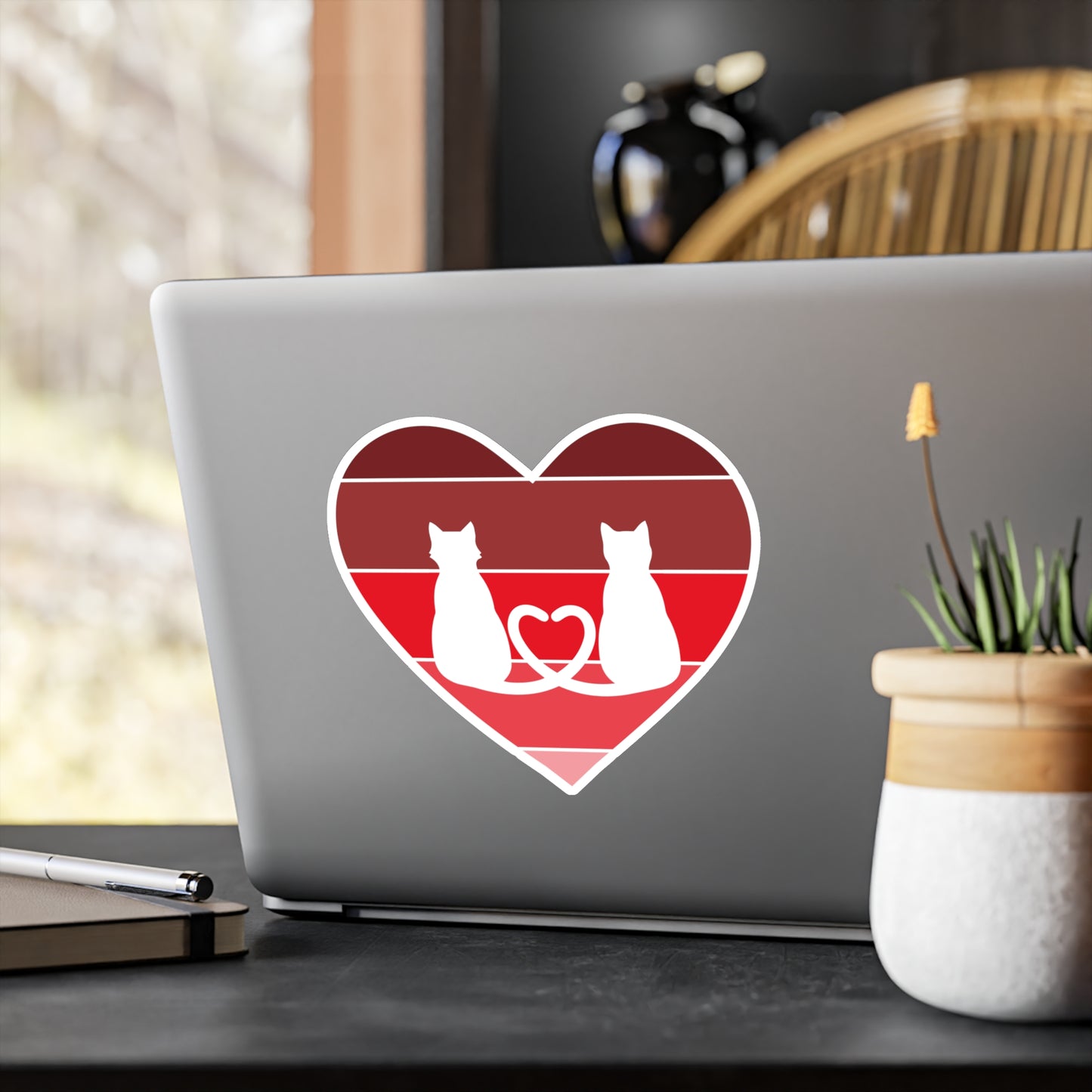 Cat Tail Love Retro Heart Vinyl Decal