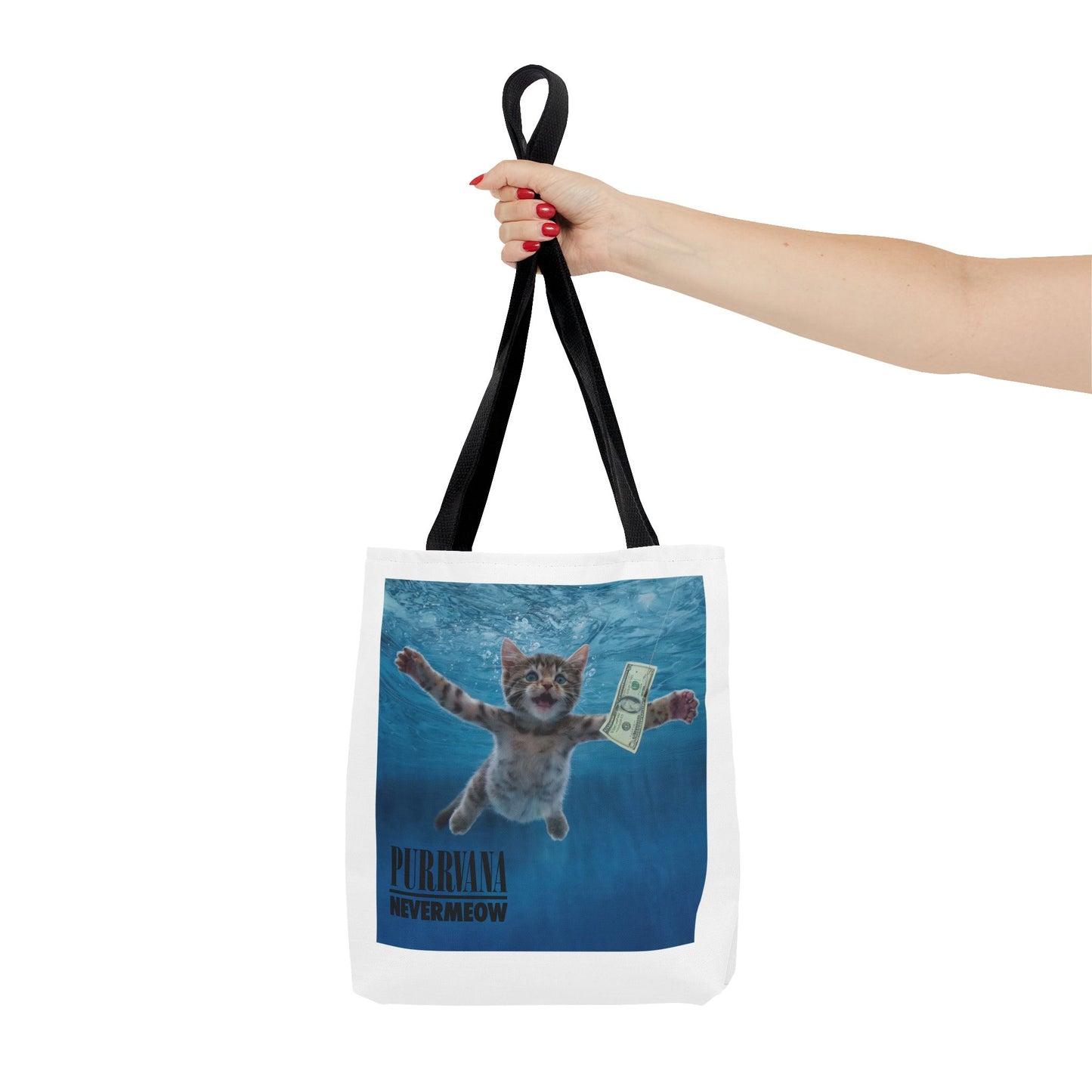 Purrvana Nevermeow Album Cover Tote Bag