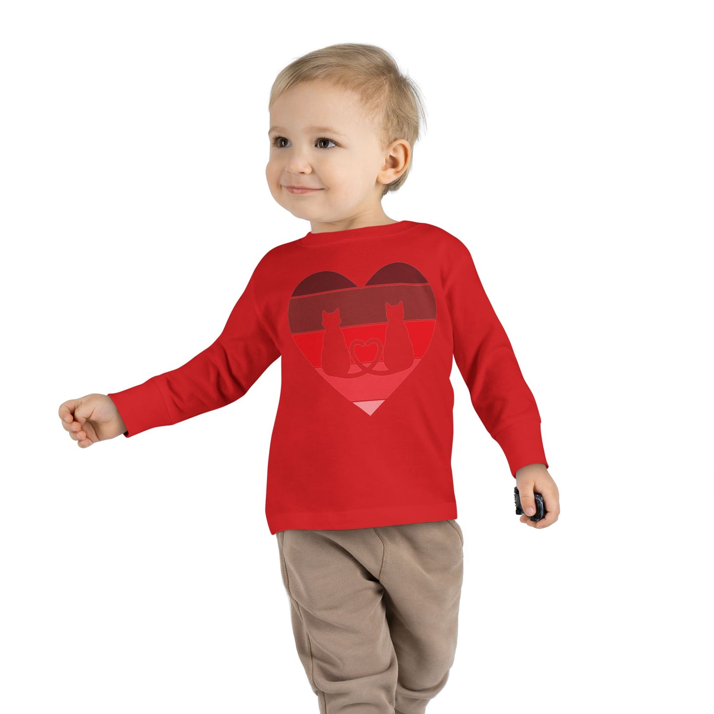 Cat Tail Love Retro Heart Toddler Long Sleeve Tee