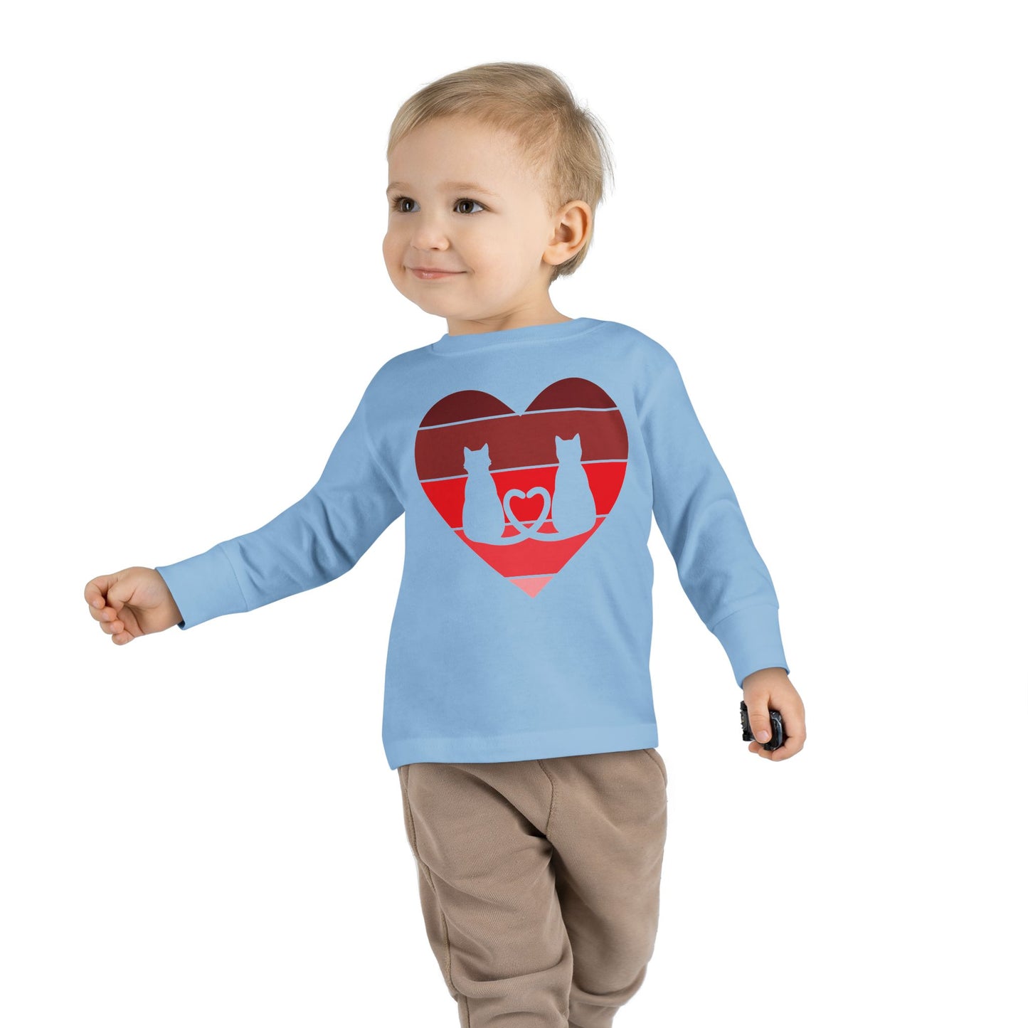 Cat Tail Love Retro Heart Toddler Long Sleeve Tee