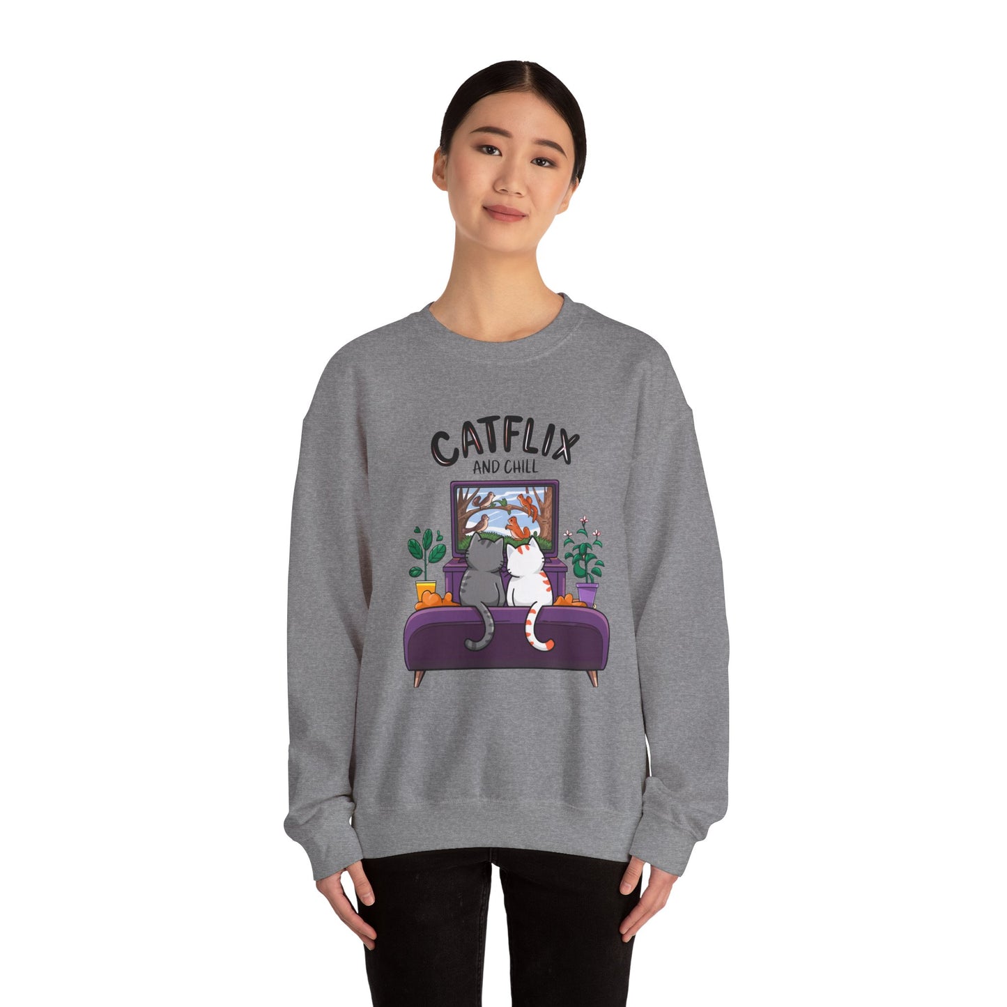 Catflix And Chill Crewneck Sweatshirt