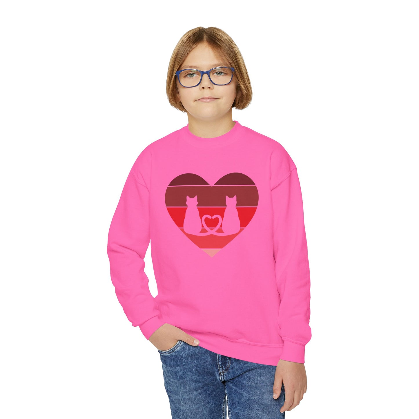 Cat Tail Love Retro Heart Youth Crewneck Sweatshirt