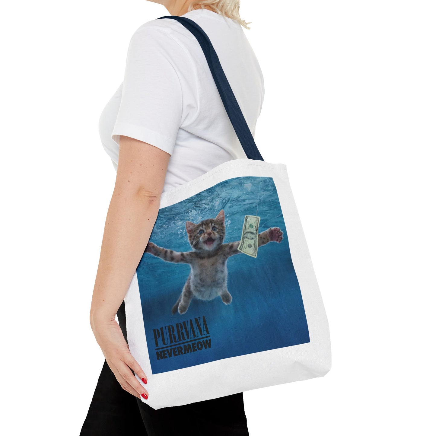 Purrvana Nevermeow Album Cover Tote Bag