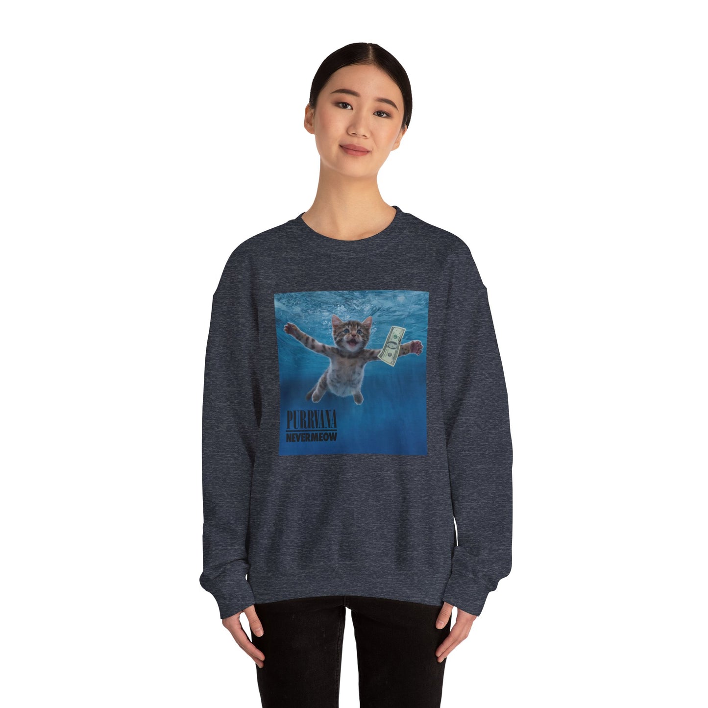 Purrvana Nevermeow Album Cover Crewneck Sweatshirt
