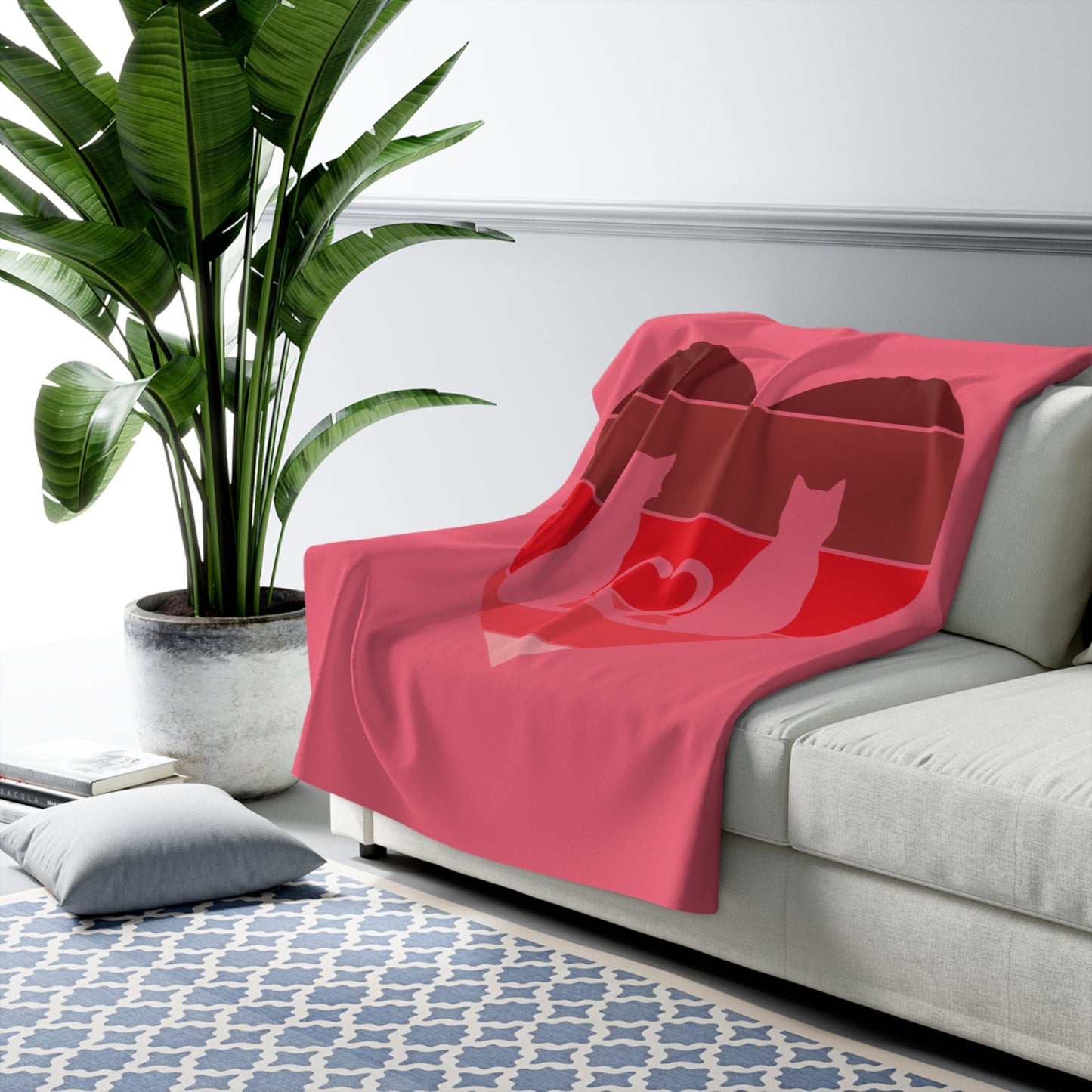 Cat Tail Love Retro Heart Sherpa Fleece Blanket