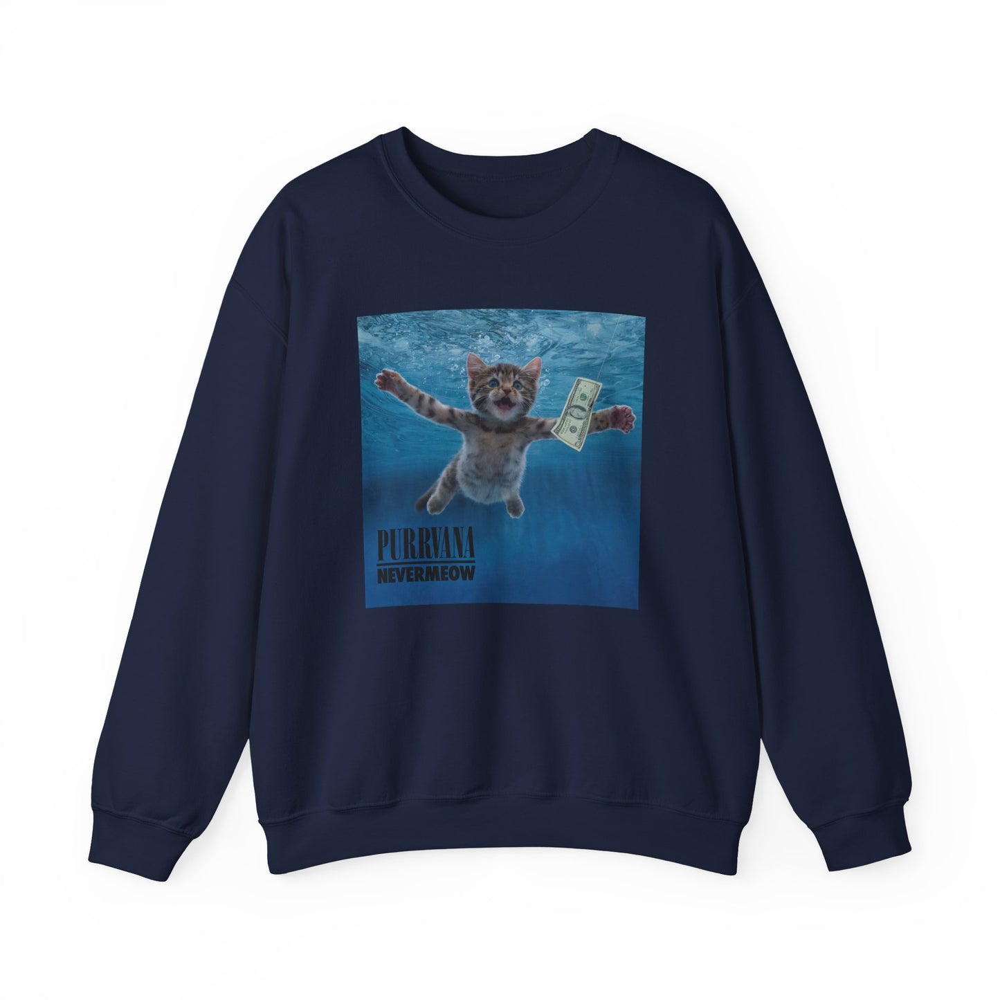 Purrvana Nevermeow Album Cover Crewneck Sweatshirt