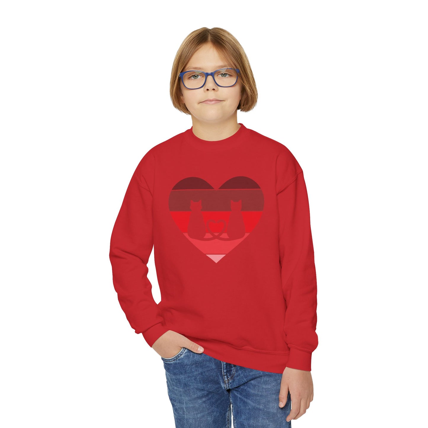 Cat Tail Love Retro Heart Youth Crewneck Sweatshirt