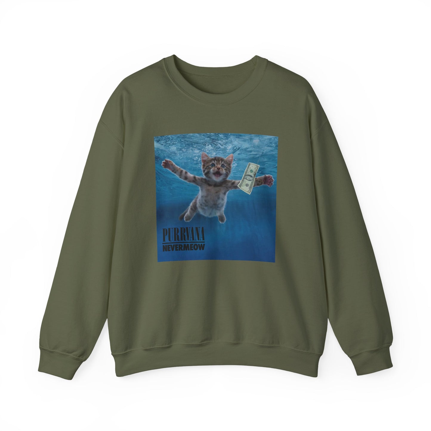 Purrvana Nevermeow Album Cover Crewneck Sweatshirt