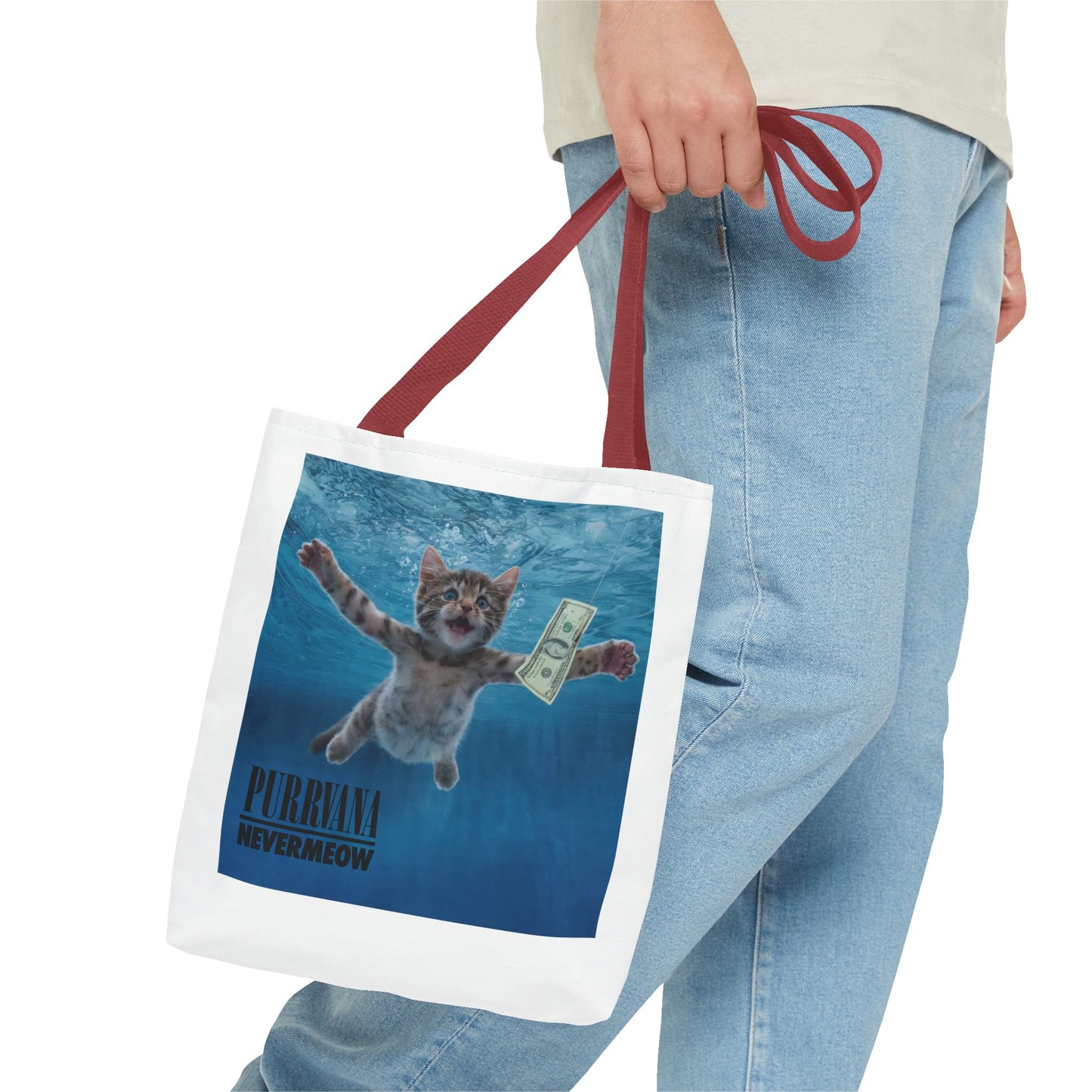 Purrvana Nevermeow Album Cover Tote Bag