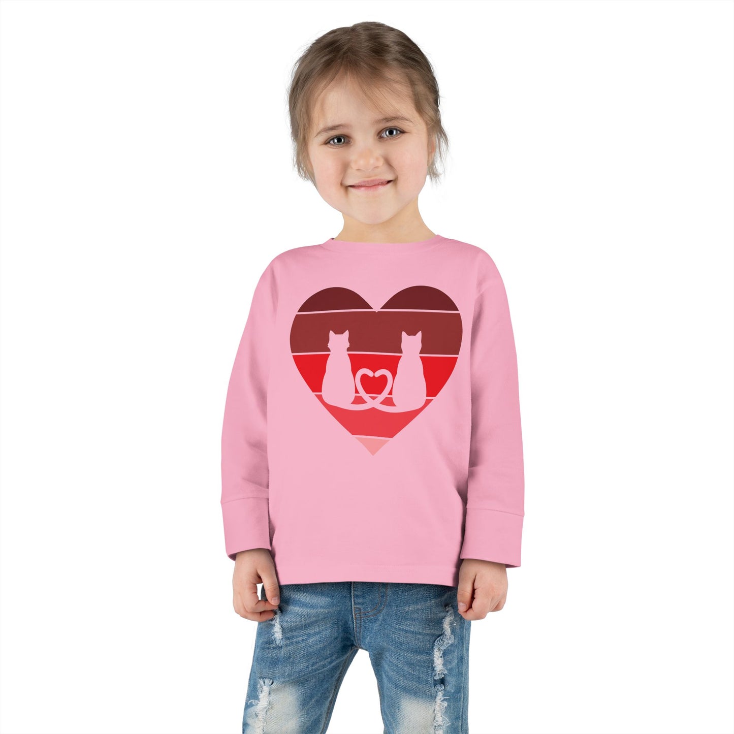Cat Tail Love Retro Heart Toddler Long Sleeve Tee