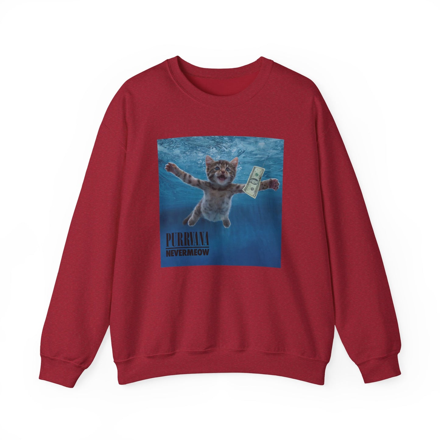 Purrvana Nevermeow Album Cover Crewneck Sweatshirt