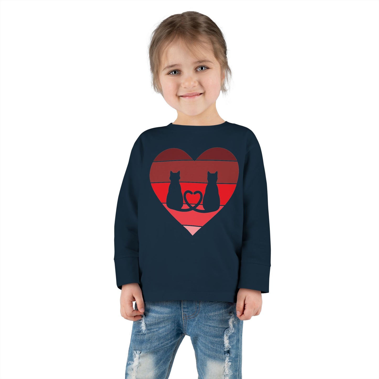 Cat Tail Love Retro Heart Toddler Long Sleeve Tee