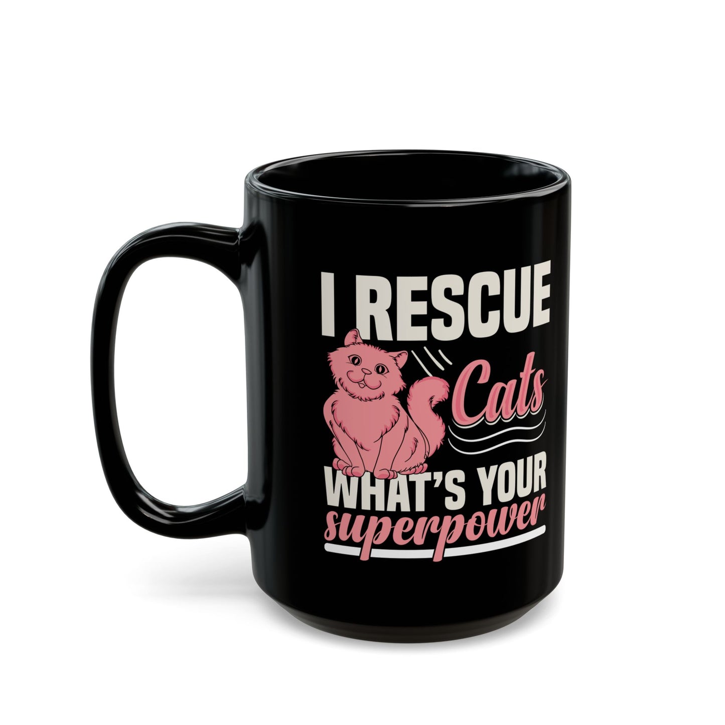 Rescue Superpower Cat Black Coffee Mug