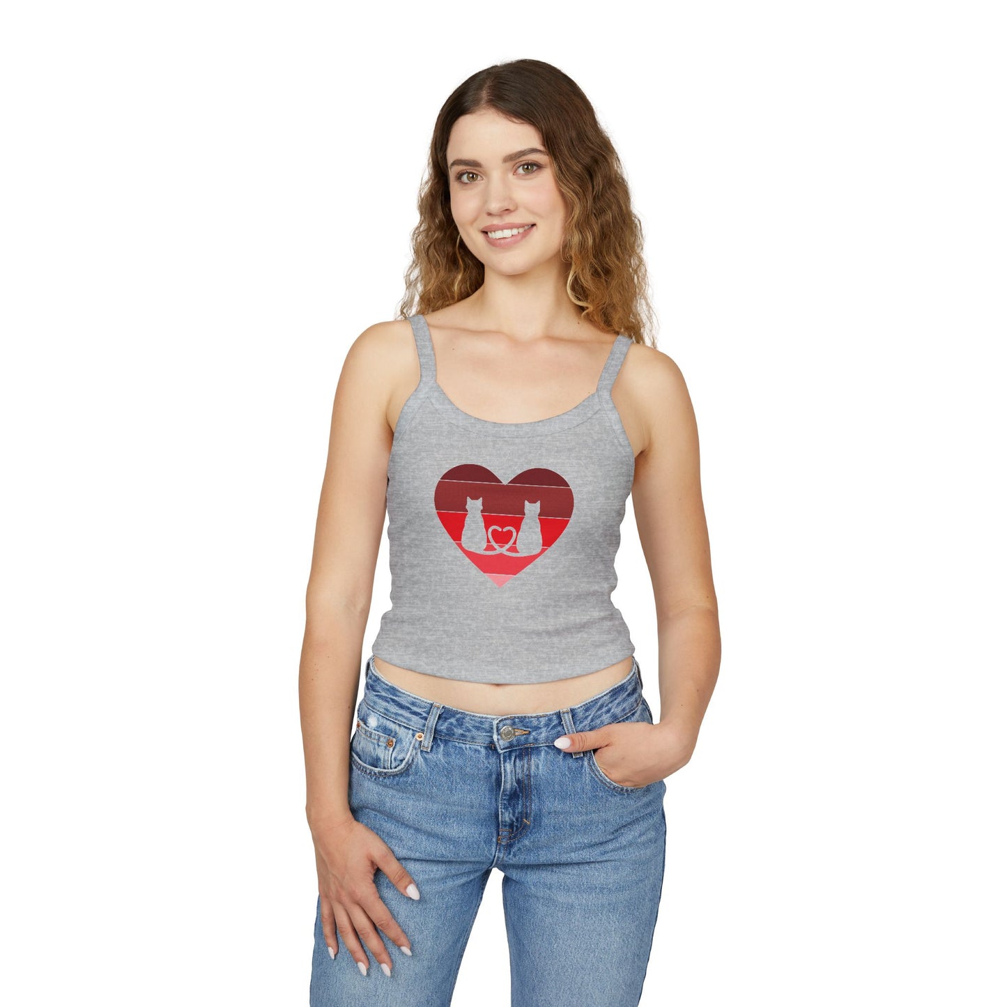 Cat Tail Love Retro Heart Women's Spaghetti Strap Tank Top